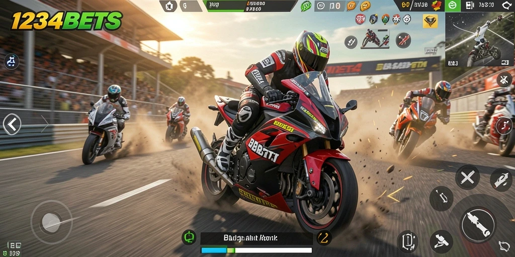 Gameplay menarik dari 1234BETS dengan balapan motor yang seru.