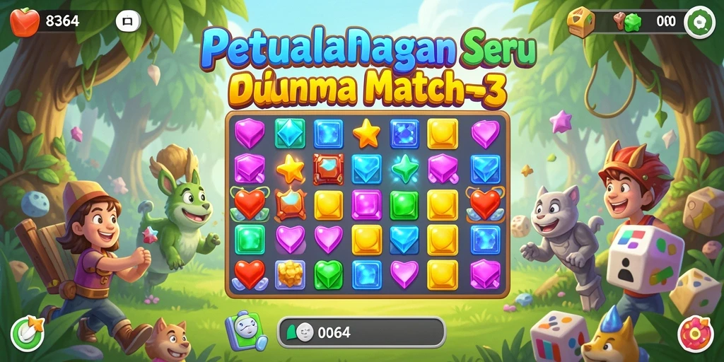 Gameplay Match-3 yang seru dan penuh warna di 8364.