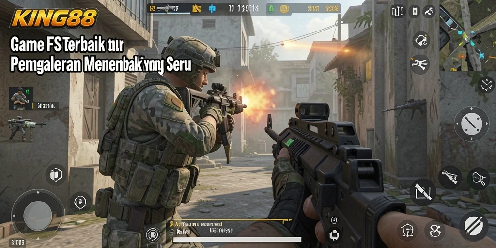 Screenshot gameplay KING88 dengan aksi menembak yang intens dan grafis luar biasa.
