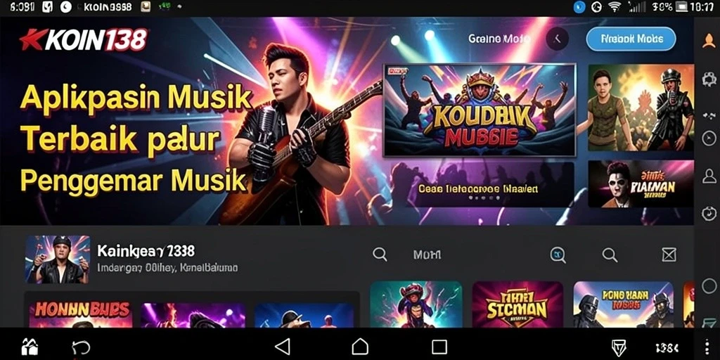 Tangkapan layar KOIN138 menampilkan antarmuka musik yang menarik dan interaktif.