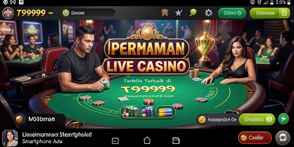 Screenshot T9999 menampilkan dealer live dan permainan kasino yang menarik.
